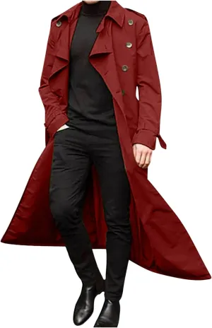Long Trench Coat Men Cheap, Mens Trench Coat Fall Winter Double Breasted Lapel Windbreaker Overcoat Trenchcoat Casual Long Coats Peacoat Jacket, Trenchcoat