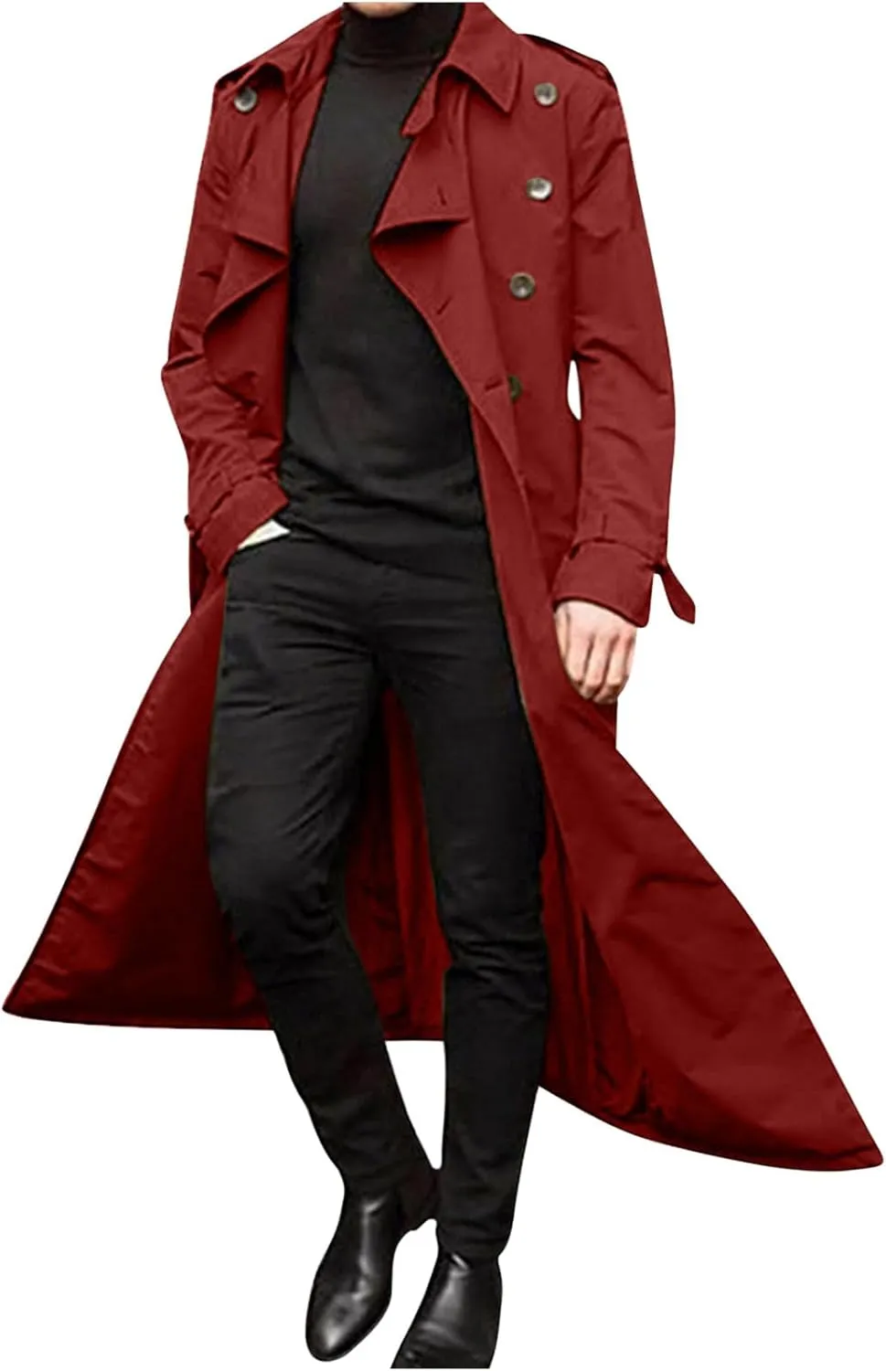 Long Trench Coat Men Cheap, Mens Trench Coat Fall Winter Double Breasted Lapel Windbreaker Overcoat Trenchcoat Casual Long Coats Peacoat Jacket, Trenchcoat