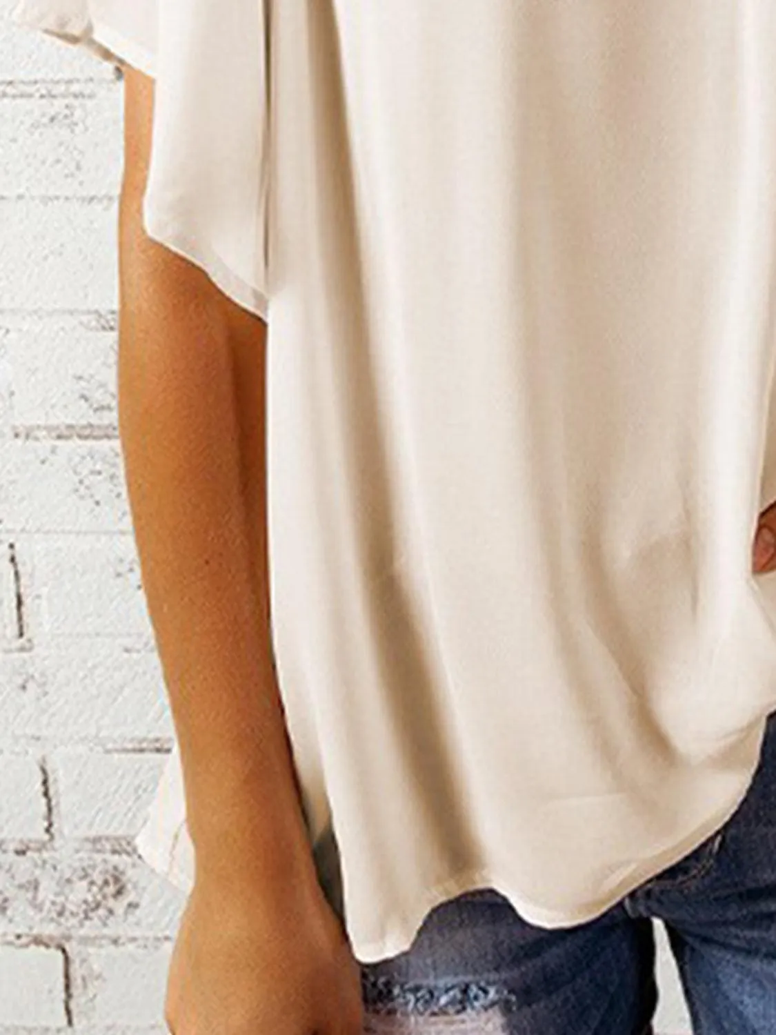 Loose Chic Ruched Notched Neck Half Sleeve Blouse