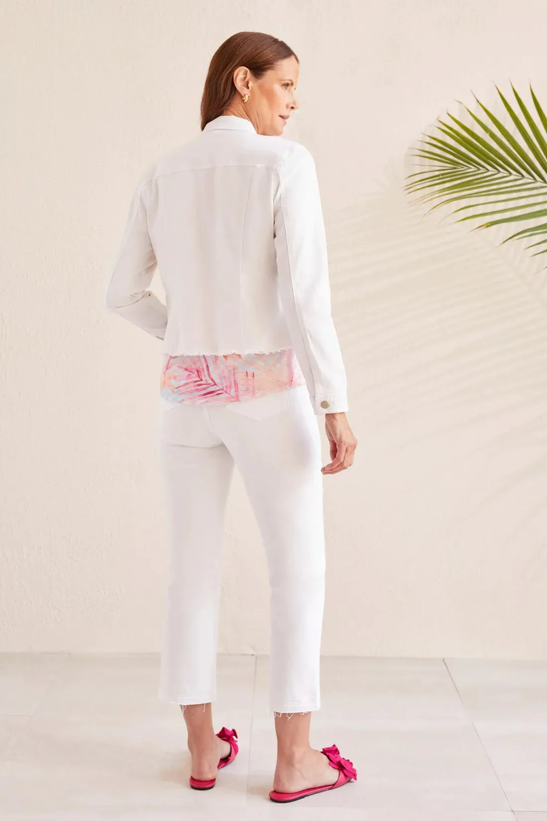 L/S BUTTON FRONT JACKET W/RAW EDGE HEM-WHITE