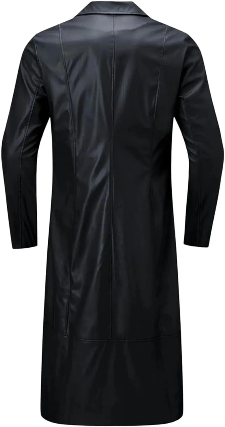 Maiyifu-GJ Mens Retro Faux Leather Trench Coat Full Length Steampunk Long Overcoat Vintage Open Front Cardigan Jacket