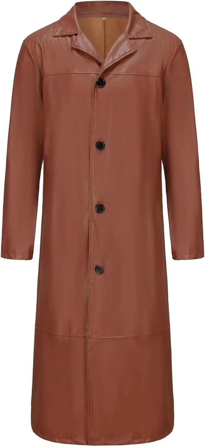 Maiyifu-GJ Mens Retro Faux Leather Trench Coat Full Length Steampunk Long Overcoat Vintage Open Front Cardigan Jacket