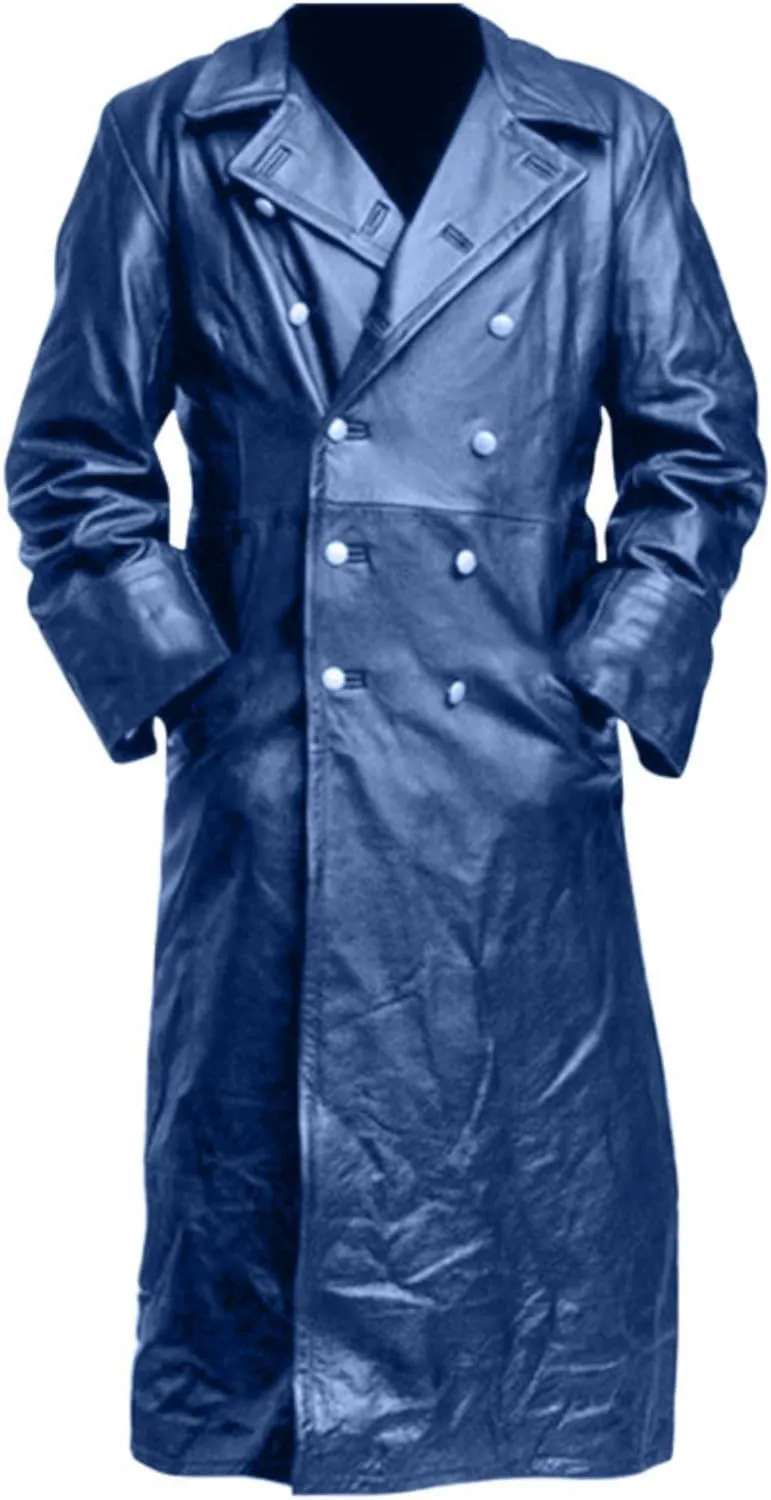 Maiyifu-GJ Mens Retro Faux Leather Trench Coat Full Length Steampunk Long Overcoat Vintage Open Front Cardigan Jacket