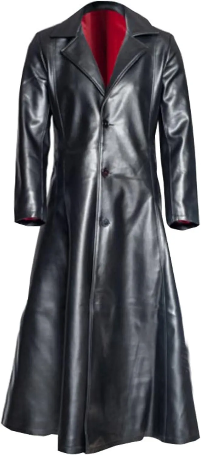 Maiyifu-GJ Mens Retro Faux Leather Trench Coat Full Length Steampunk Long Overcoat Vintage Open Front Cardigan Jacket