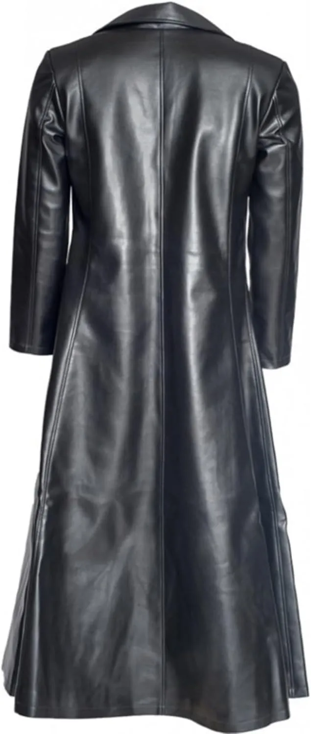 Maiyifu-GJ Mens Retro Faux Leather Trench Coat Full Length Steampunk Long Overcoat Vintage Open Front Cardigan Jacket
