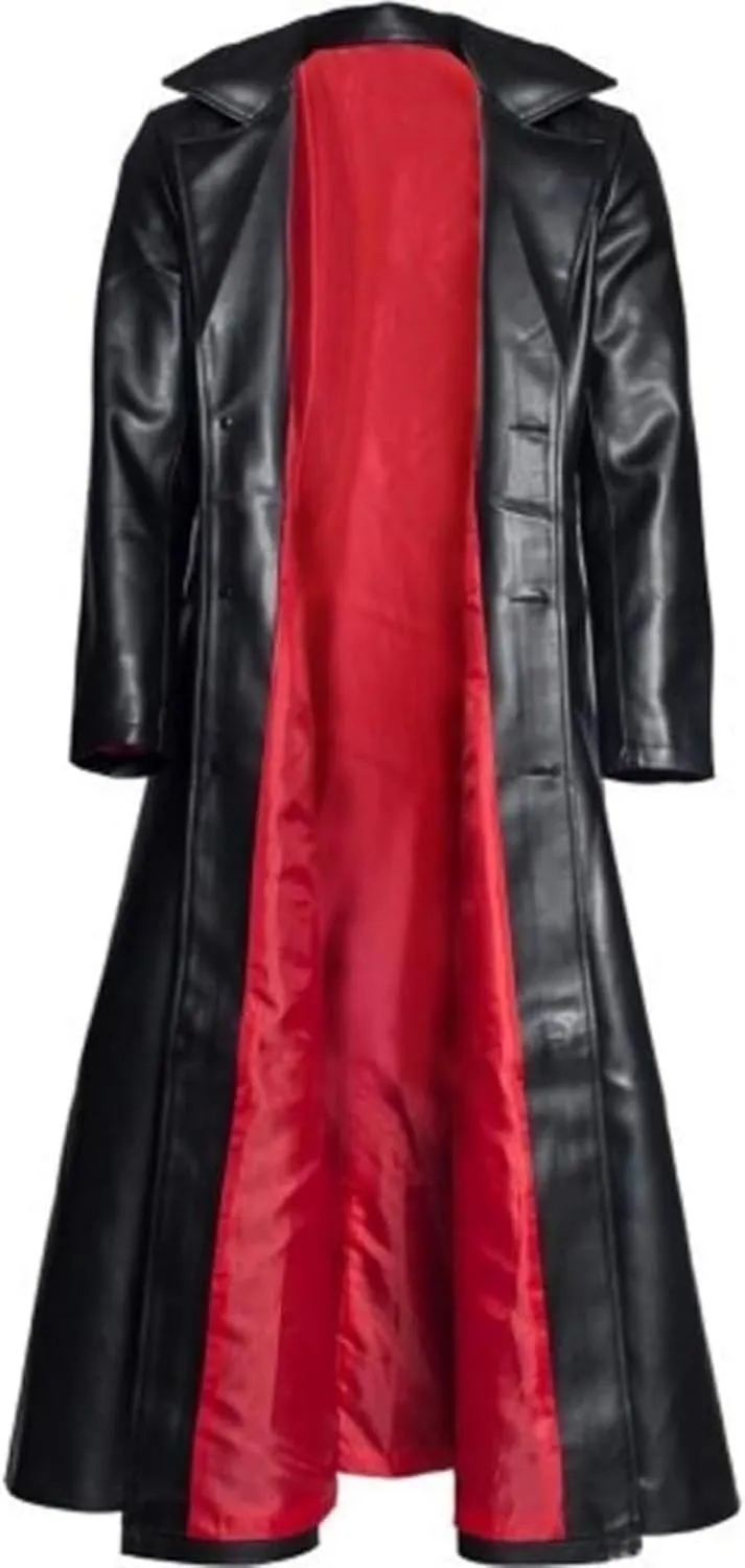 Maiyifu-GJ Mens Retro Faux Leather Trench Coat Full Length Steampunk Long Overcoat Vintage Open Front Cardigan Jacket