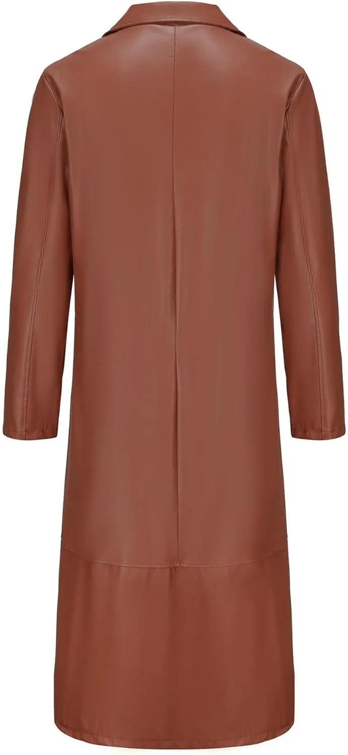 Maiyifu-GJ Mens Retro Faux Leather Trench Coat Full Length Steampunk Long Overcoat Vintage Open Front Cardigan Jacket