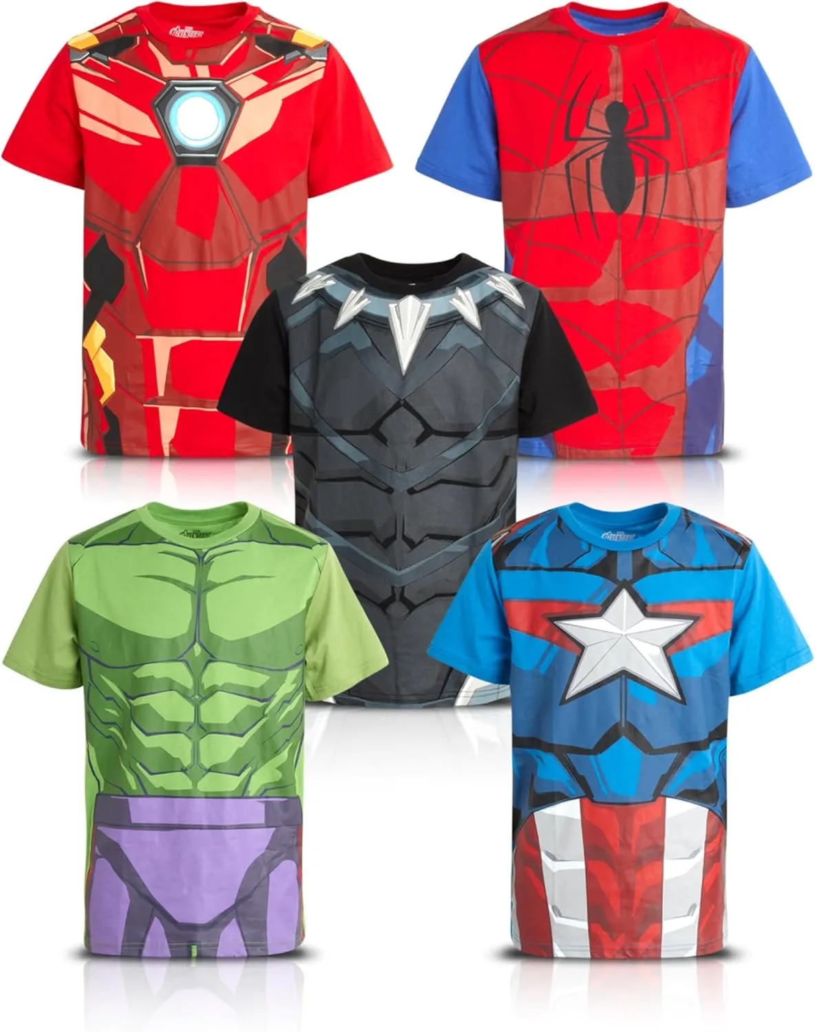 Marvel Avengers Boys Graphic Tees - 5 Pack Spiderman Hulk Captain America Iron Man Thor Short Sleeve Graphic T Shirts (2T-20)