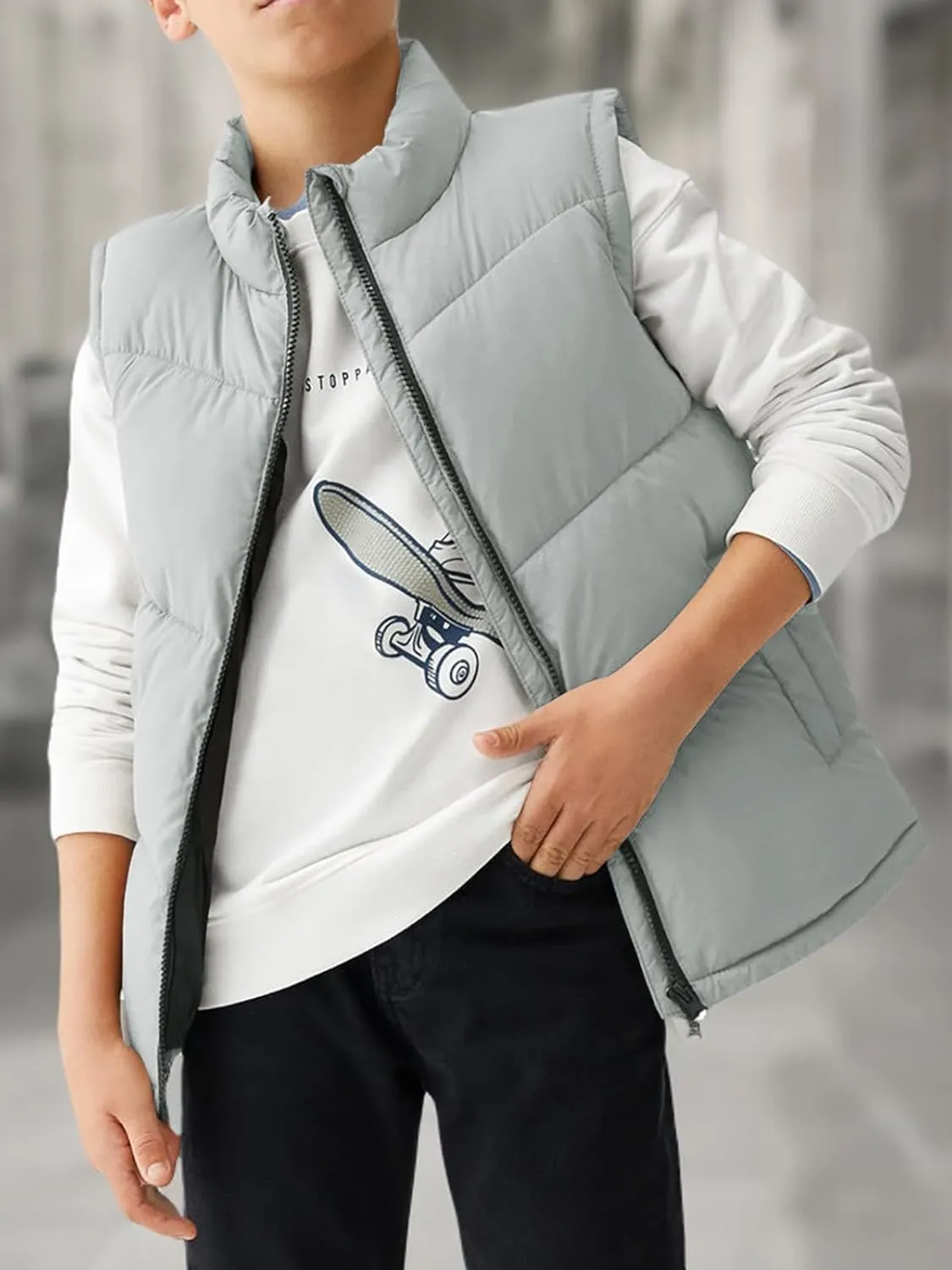 Meikulo Boys Zip Up Puffer Vest Kids Stand Collar Quilted Gilet Sleeveless Jackets Outwear with Pockets