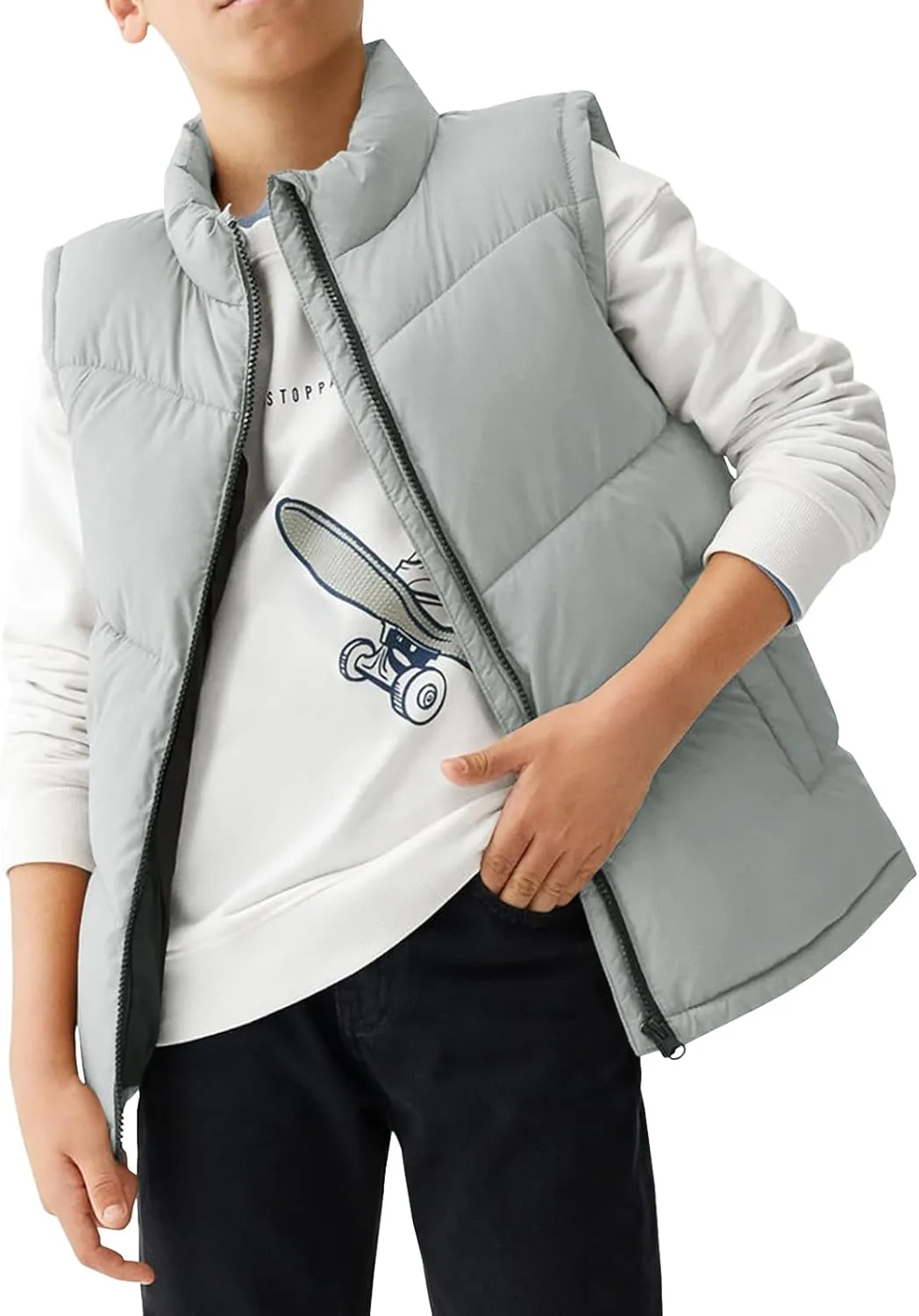 Meikulo Boys Zip Up Puffer Vest Kids Stand Collar Quilted Gilet Sleeveless Jackets Outwear with Pockets