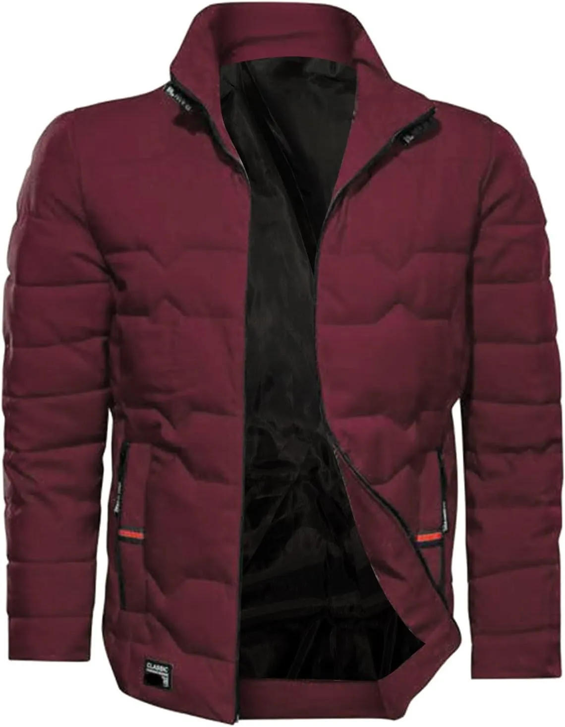 Mens Autumn And Winter Fashion Casual Collar Solid Color Padded Warm Cotton Coat Cotton Padded Jacket Coat Coats for Men