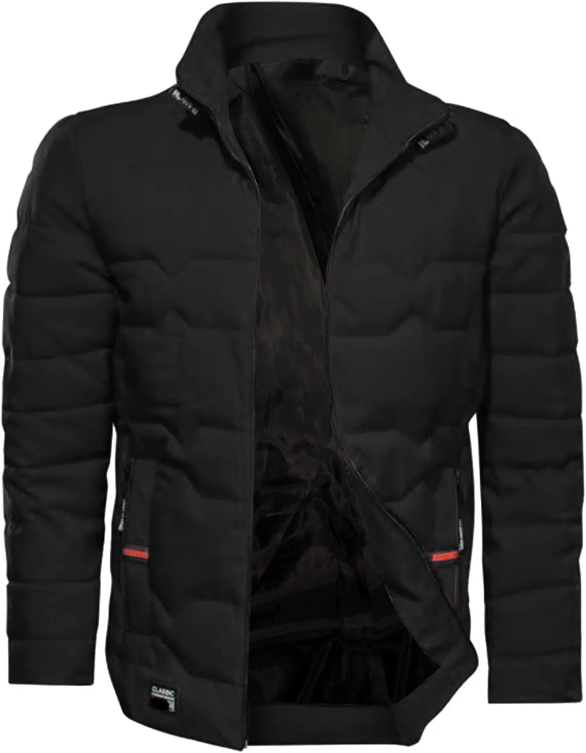 Mens Autumn And Winter Fashion Casual Collar Solid Color Padded Warm Cotton Coat Cotton Padded Jacket Coat Coats for Men