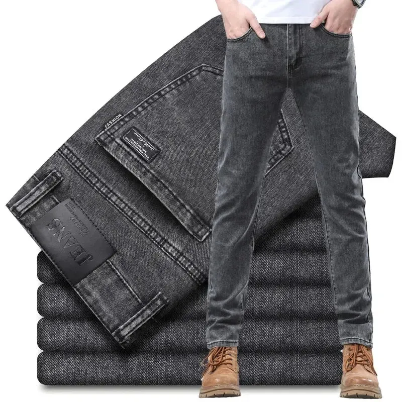 Men's Classic Regular Soft  Gray Stretch Denim Trousers