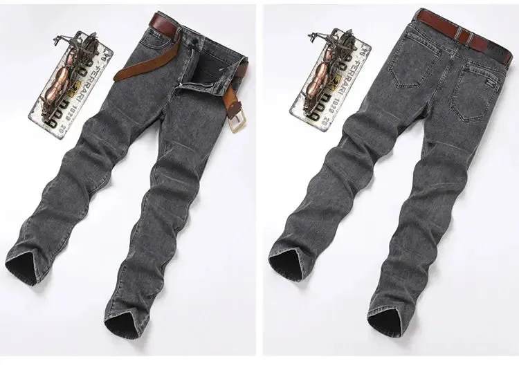 Men's Classic Regular Soft  Gray Stretch Denim Trousers