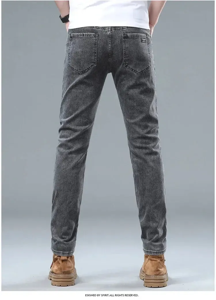 Men's Classic Regular Soft  Gray Stretch Denim Trousers
