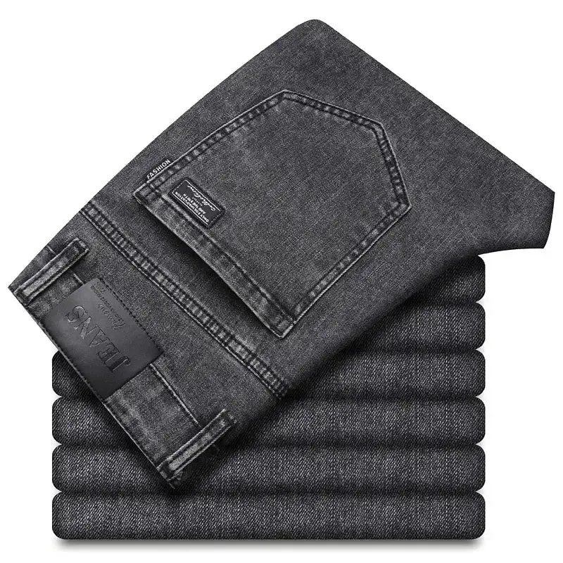 Men's Classic Regular Soft  Gray Stretch Denim Trousers