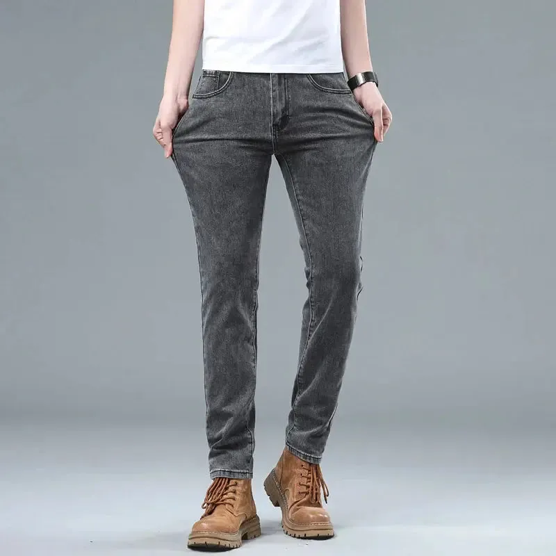 Men's Classic Regular Soft  Gray Stretch Denim Trousers
