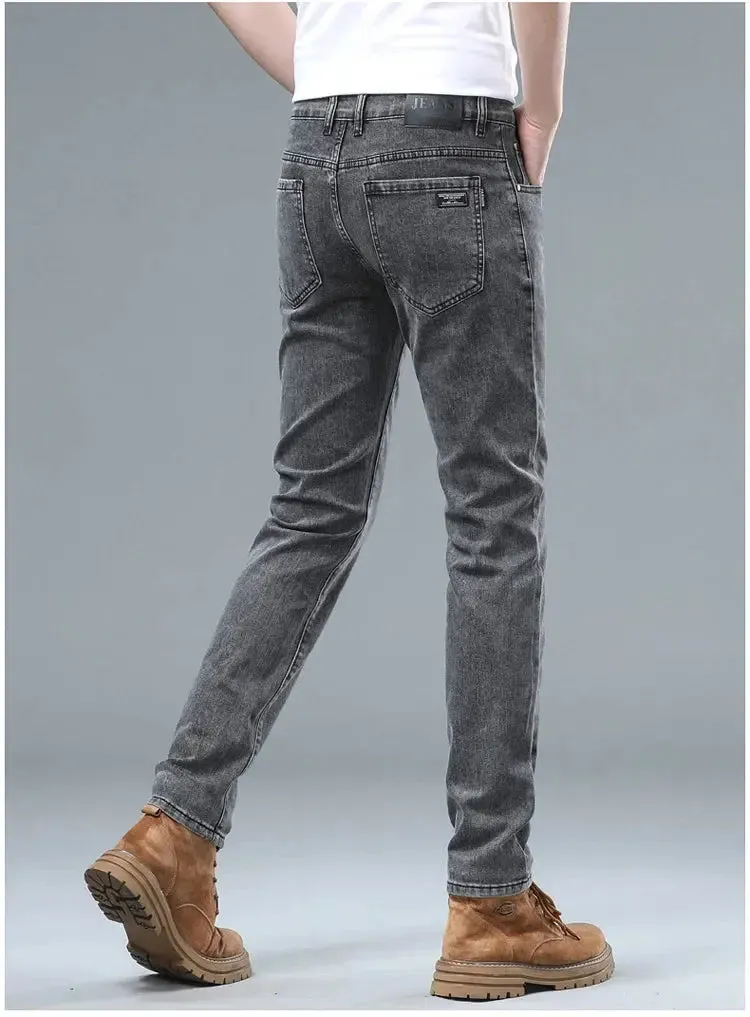 Men's Classic Regular Soft  Gray Stretch Denim Trousers