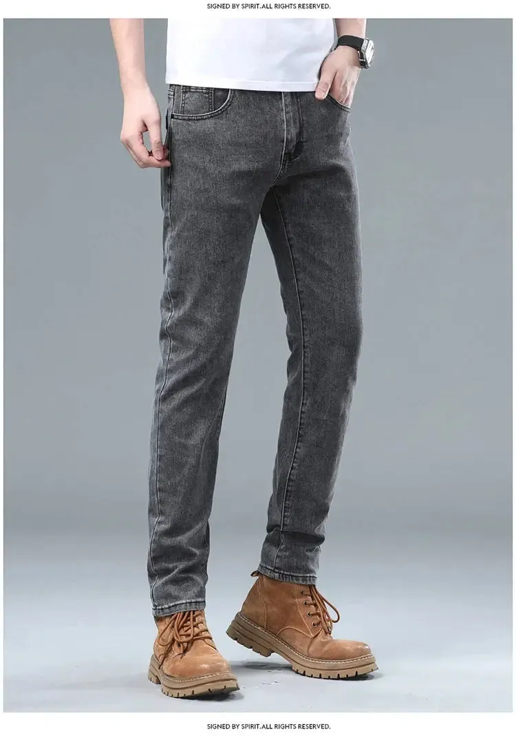 Men's Classic Regular Soft  Gray Stretch Denim Trousers