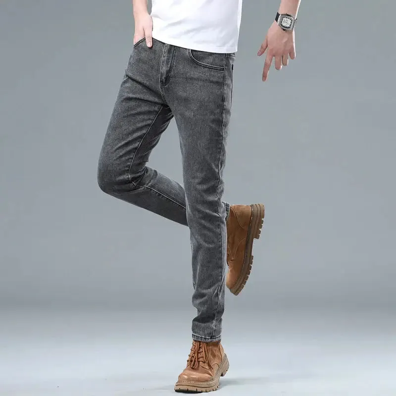 Men's Classic Regular Soft  Gray Stretch Denim Trousers