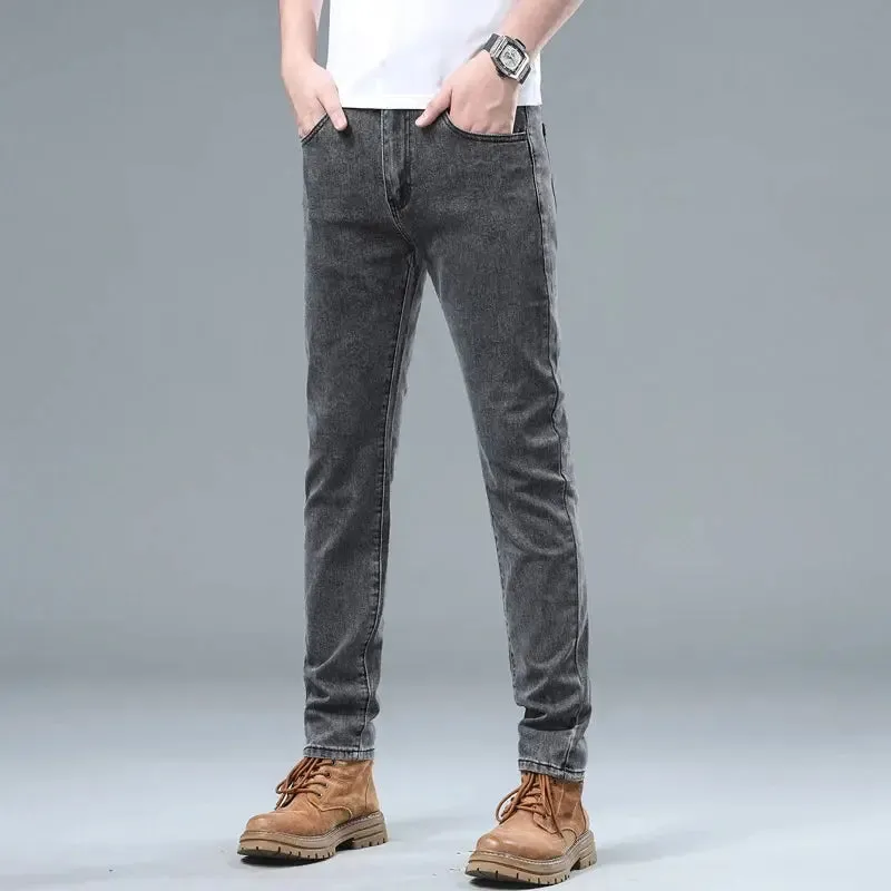 Men's Classic Regular Soft  Gray Stretch Denim Trousers