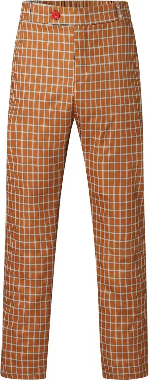 Men's Dress Pants Plaid Slim Fit Expandable Waist Cozy Stretch Classic Hidden Formal Lightweight Premium Flat Front Pants