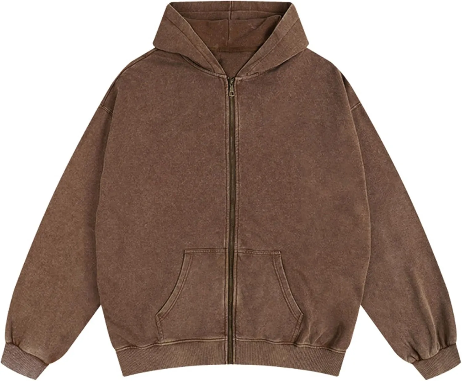 Mens Oversized Sweatshirt Zip Up Hoodie Solid Wash Old Craft Basic Jackets Unisex Heavyweight Casual Sweatshirts
