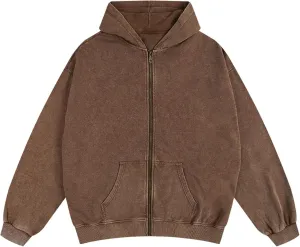Mens Oversized Sweatshirt Zip Up Hoodie Solid Wash Old Craft Basic Jackets Unisex Heavyweight Casual Sweatshirts