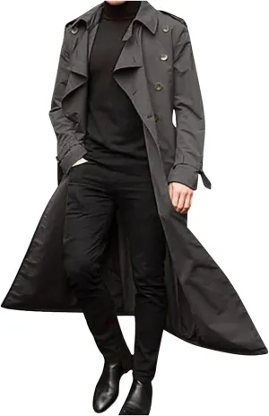Mens Trench Coat Fall Winter Double Breasted Lapel Windbreaker Overcoat Trenchcoat Casual Long Coats Peacoat Jacket, abrigos para hombres