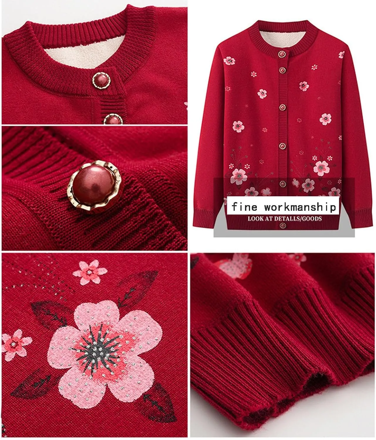 Middle-Aged Elderly Women Cardigans Knitted Sweater Long Sleeve Tops Seniors Ladies Grandma Thick Velvet Top Jacket