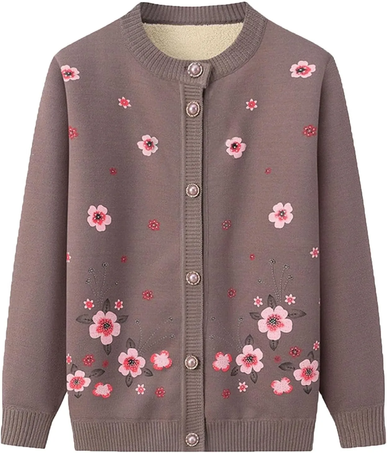 Middle-Aged Elderly Women Cardigans Knitted Sweater Long Sleeve Tops Seniors Ladies Grandma Thick Velvet Top Jacket