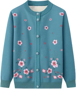 Middle-Aged Elderly Women Cardigans Knitted Sweater Long Sleeve Tops Seniors Ladies Grandma Thick Velvet Top Jacket