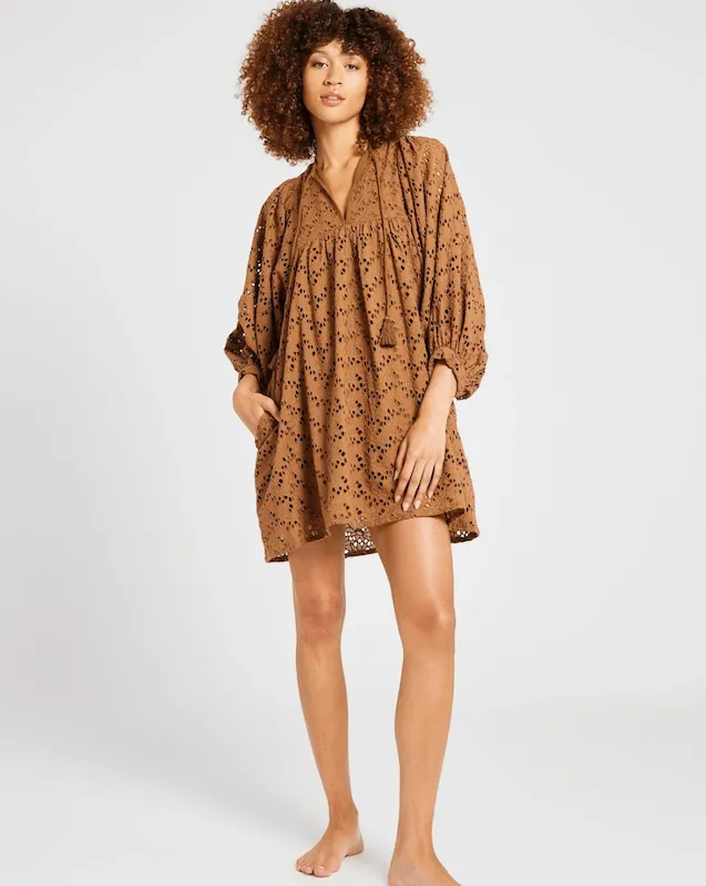 MILLE Eyelet Daisy Dress Caramel