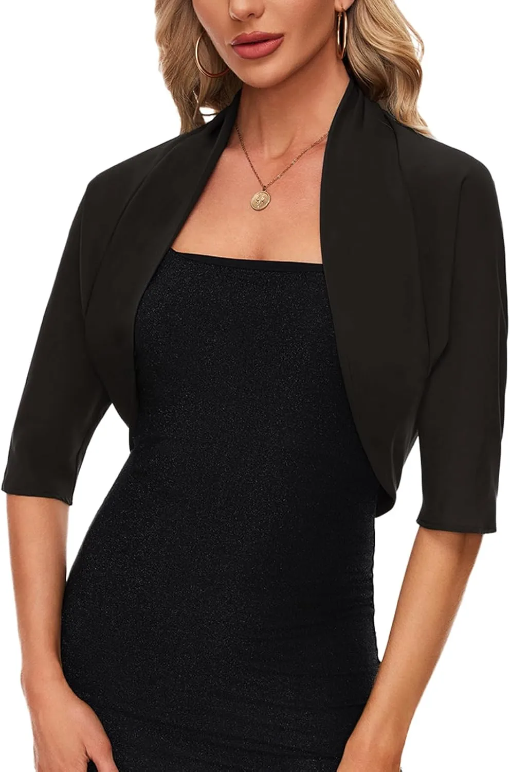 MINTLIMIT Women's Chiffon Batwing 3/4 Sleeve Open Front Shrug Bolero Cardigan Elegant Cropped Cardigans for Evening Dress