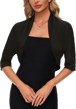 MINTLIMIT Women's Chiffon Batwing 3/4 Sleeve Open Front Shrug Bolero Cardigan Elegant Cropped Cardigans for Evening Dress
