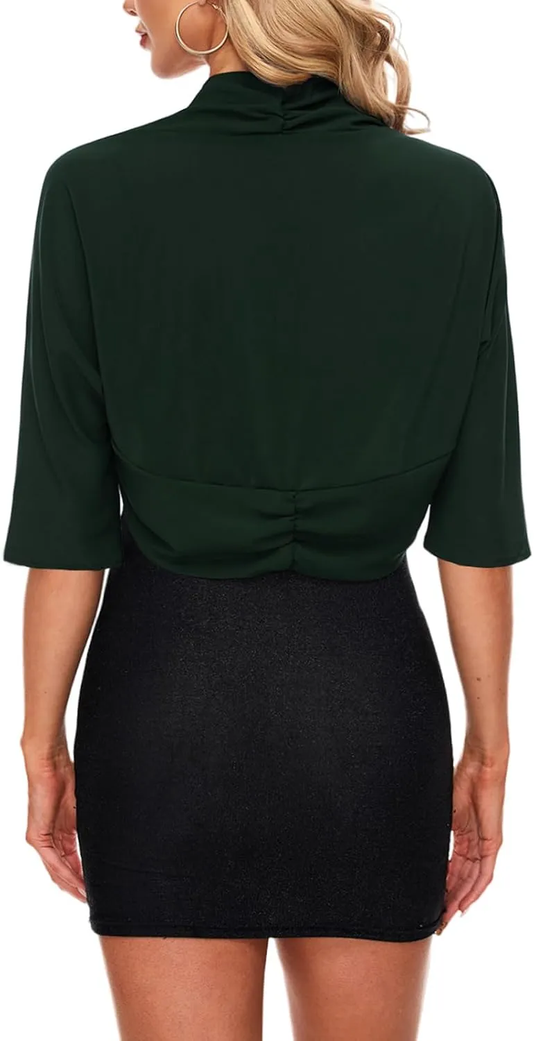 MINTLIMIT Women's Chiffon Batwing 3/4 Sleeve Open Front Shrug Bolero Cardigan Elegant Cropped Cardigans for Evening Dress