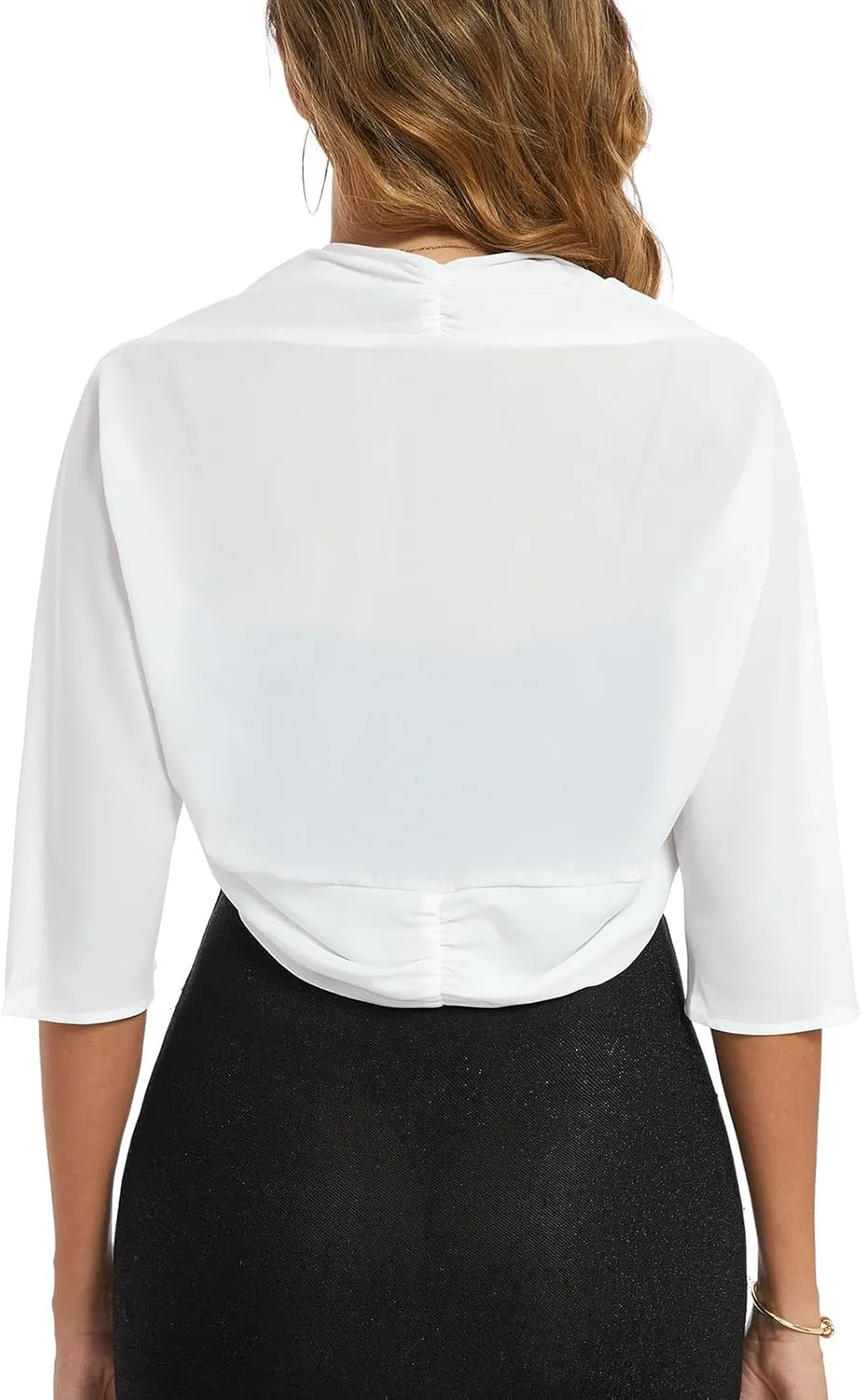 MINTLIMIT Women's Chiffon Batwing 3/4 Sleeve Open Front Shrug Bolero Cardigan Elegant Cropped Cardigans for Evening Dress
