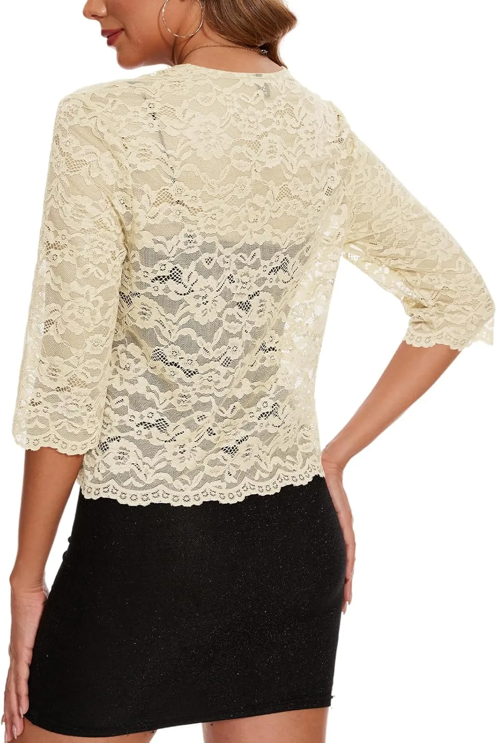 MINTLIMIT Women's Elegant 3/4 Sleeve Floral Lace Bolero Shrug Cropped Open Front Cardigan Shrug Tops