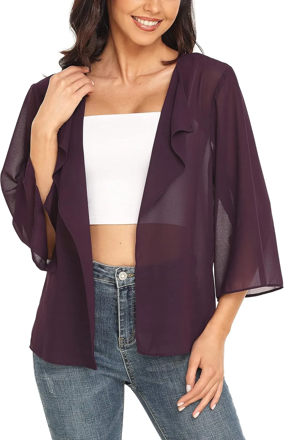 MISS MOLY Women Summer Bolero Shrug Cardigans Chiffon Loose Kimono Lightweight Shawl Cape Cover Ups