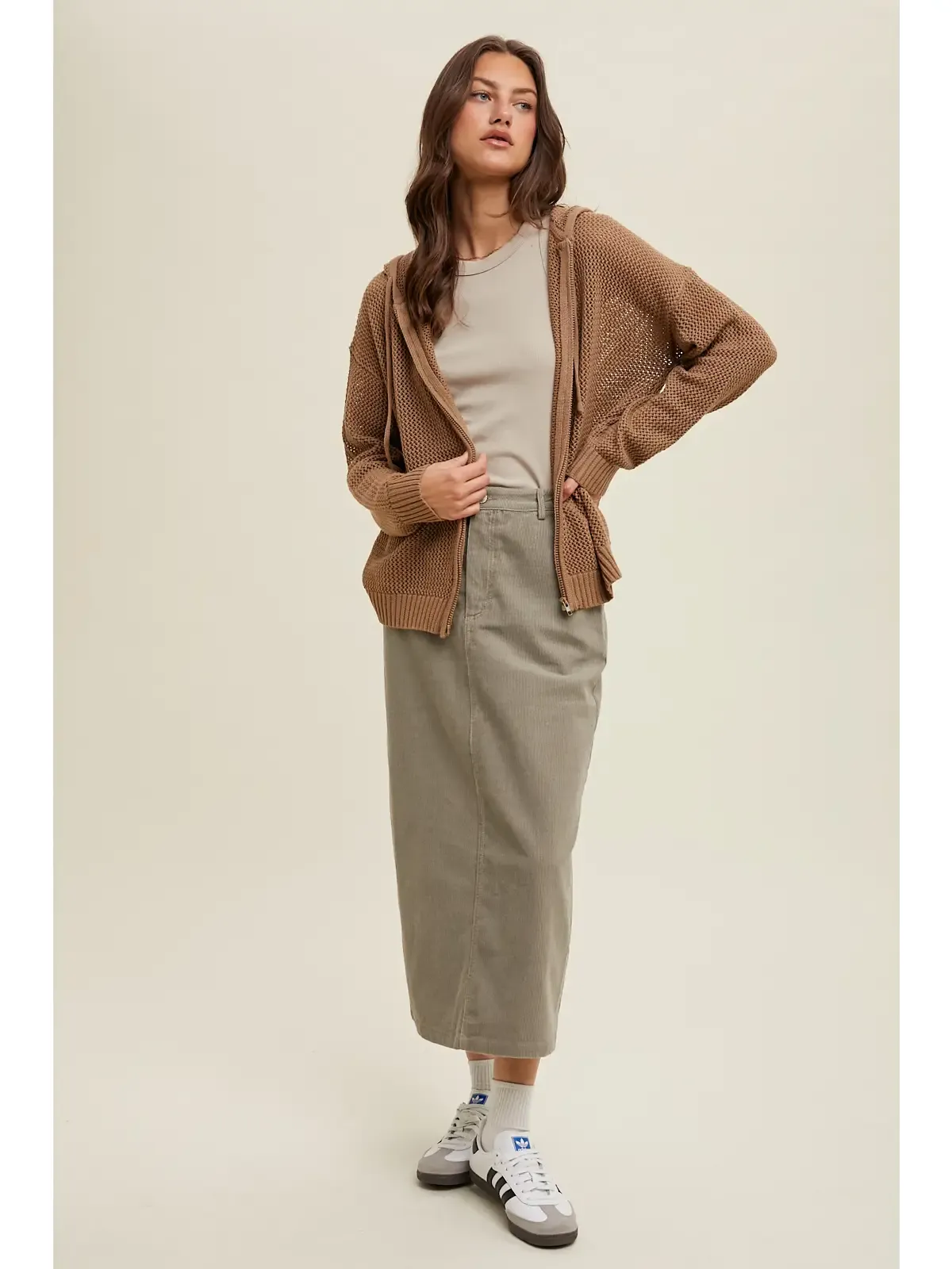 Mocha Crochet Sweater Zip-Up Hoodie