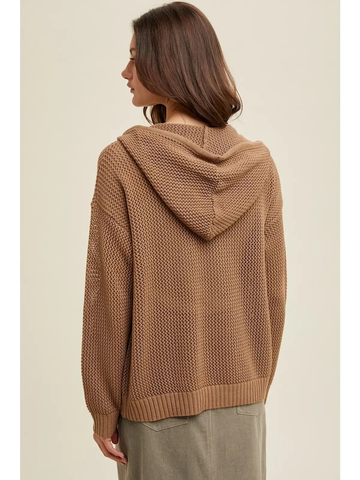 Mocha Crochet Sweater Zip-Up Hoodie