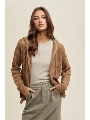 Mocha Crochet Sweater Zip-Up Hoodie