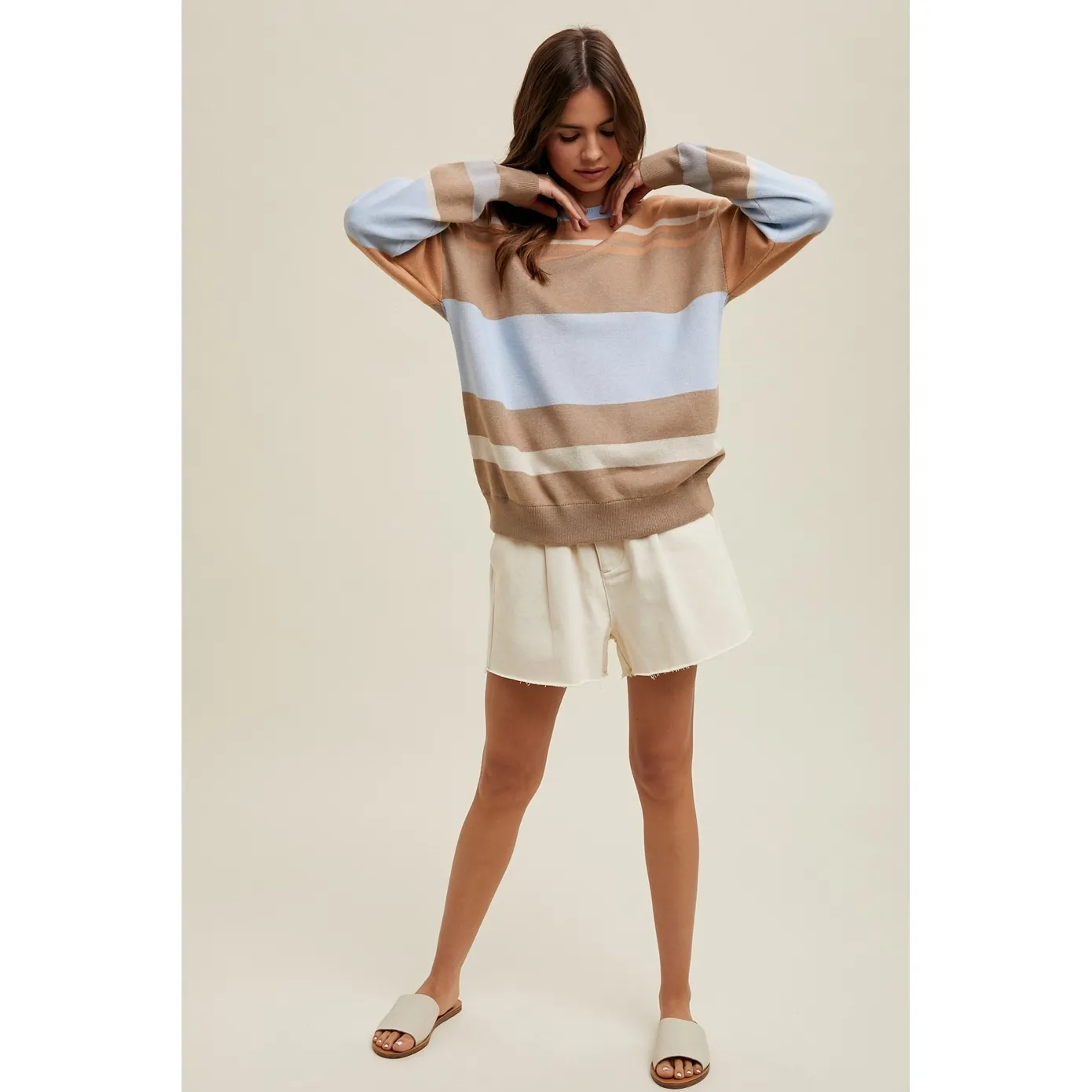 Mocha Sky Stripe Crewneck Sweater