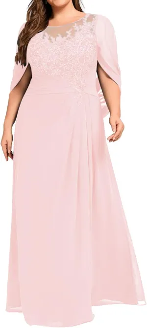 Mother of The Bride Dresses Pleated Sequins Plus Size Formal Evening Dress Lace Appliques Long Chiffon Evening Dress