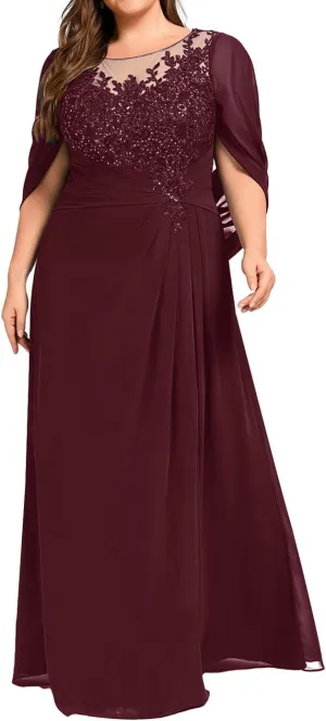 Mother of The Bride Dresses Pleated Sequins Plus Size Formal Evening Dress Lace Appliques Long Chiffon Evening Dress