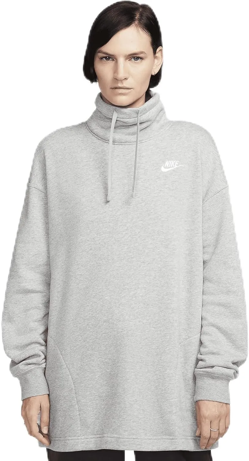 Nike Sportswear Club Fleece Women's Oversized Mock-Neck Sweatshirt (FB8664-063, Dark Grey Heather/White) Size X-Large