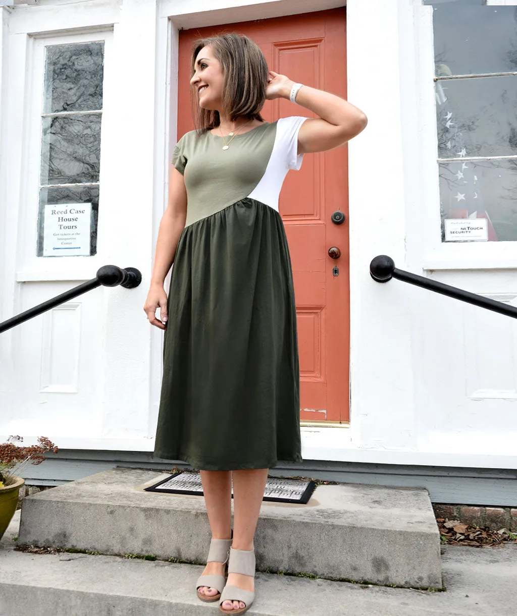 NOVA colorblocked dress in Olive/White