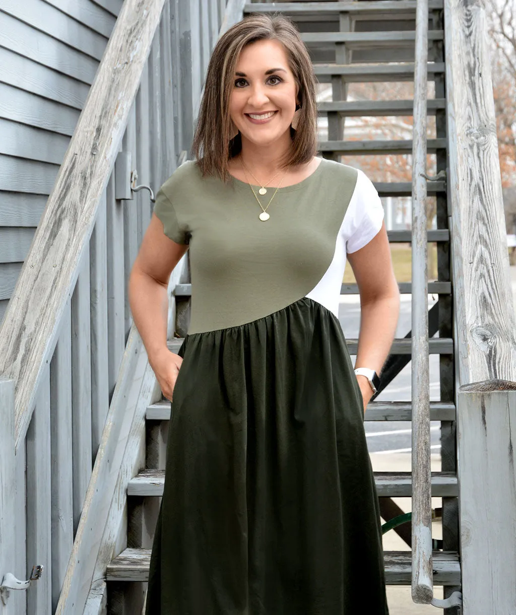 NOVA colorblocked dress in Olive/White