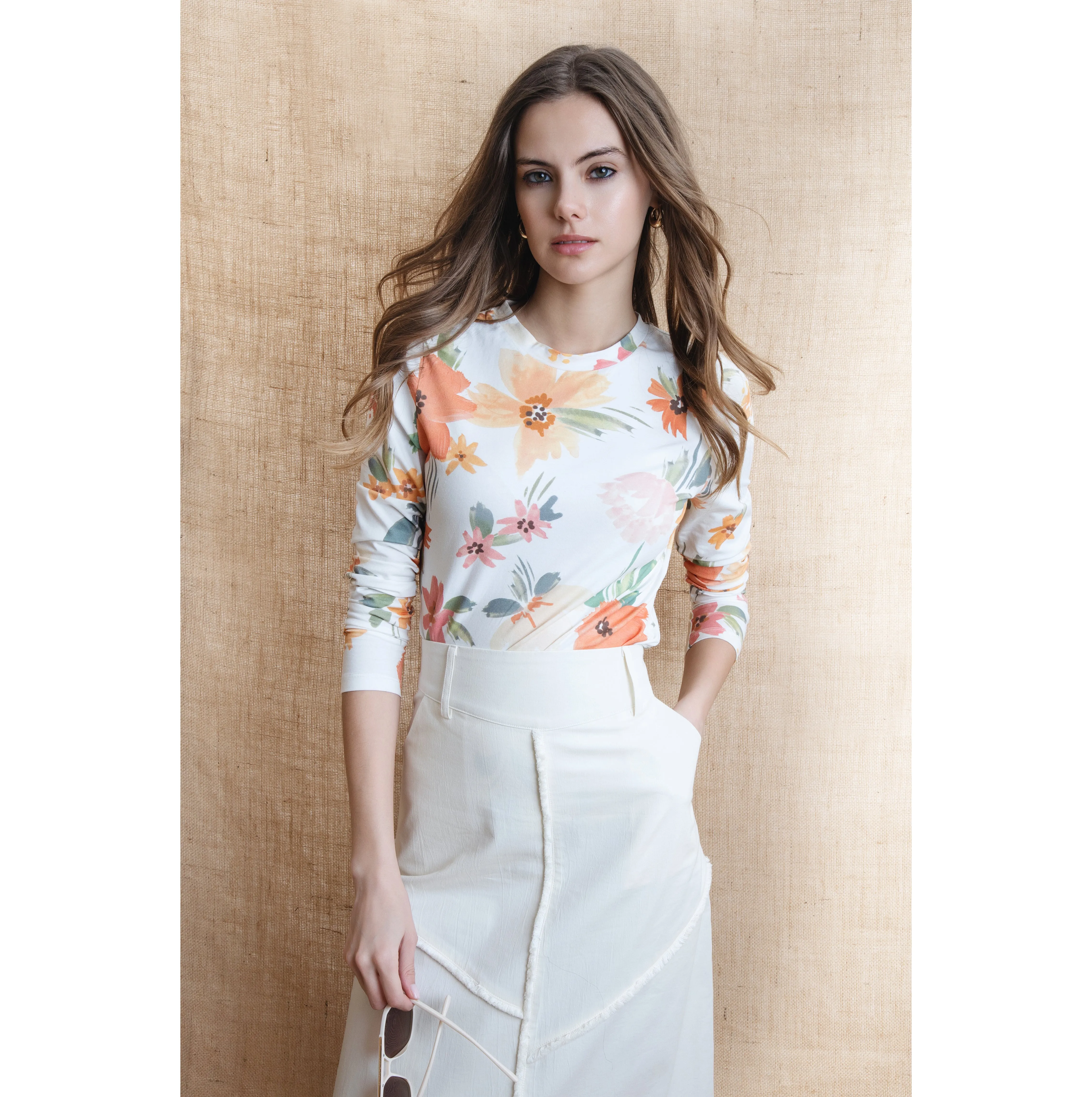 Nue Printed Essential Tee White Floral Print