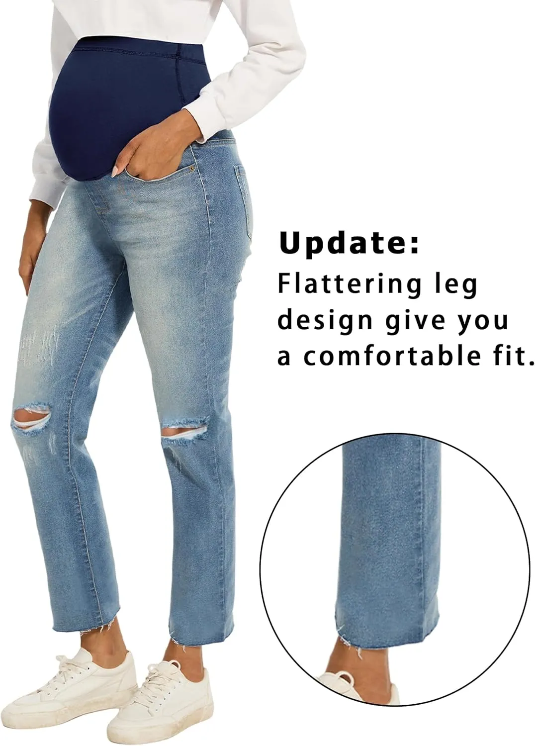 Peauty Maternity Ripped Jeans Frayed Hem Update Straight Leg Jeans Comfortable Stretch Over The Belly Support Pregnancy-Pants